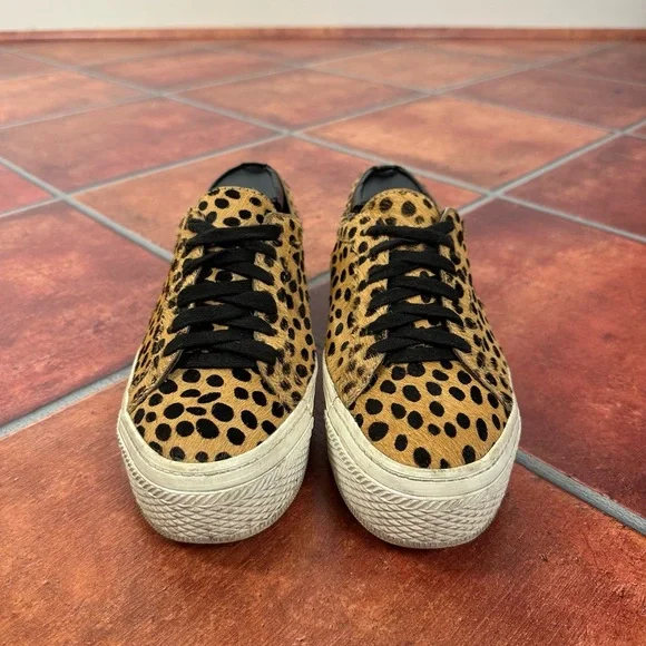 Loeffler Randall Calf Hair Cheetah Print Platform Sneakers Size 7.5 - Picture 2 of 12